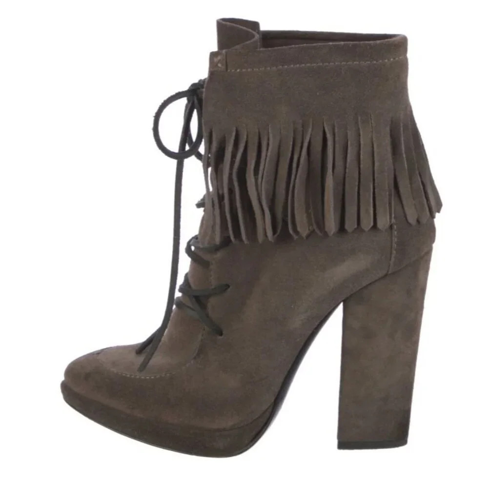 GIUSEPPE ZANOTTI Suede Fringe Lace Up Platform Festival Western Glam Boots‎ 6.5